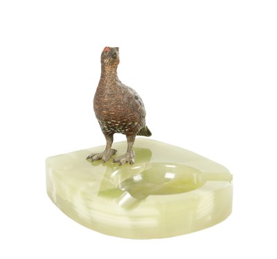 Lot 1125 - ATT. FRANZ BERGMAN. A 20TH CENTURY AUSTRIAN COLD PAINTED BRONZE AND ONYX DESK TIDY