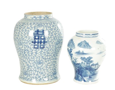 Lot 449 - A 19TH CENTURY CHINESE BLUE AND WHITE PORCELAIN VASE AND ANOTHER