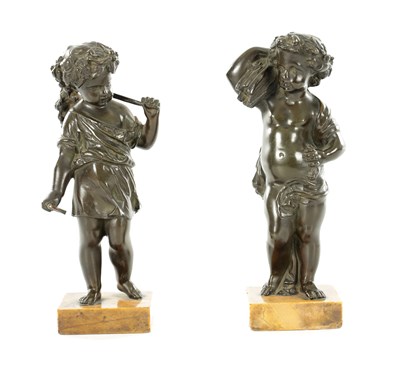 Lot 1111 - A PAIR OF 19TH CENTURY FRENCH PATINATED BRONZE AND SIENNA MARBLE SCULPTURES