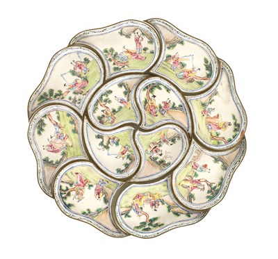 Lot 419 - A CASED SET OF 18TH CENTURY CHINESE CANTON ENAMEL SWEETMEAT DISHES