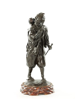 Lot 487 - A JAPANESE MEIJI PERIOD PATINATED BRONZE OKIMONO