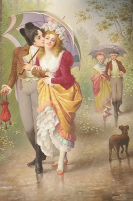 Lot 60 - A 19TH CENTURY FRAMED BERLIN PAINTED PORCELAIN PLAQUE