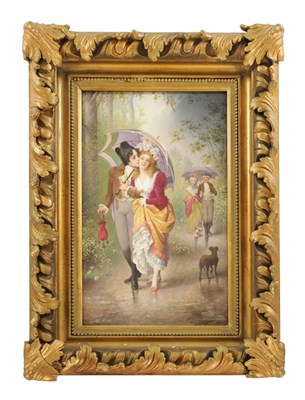 Lot 60 - A 19TH CENTURY FRAMED BERLIN PAINTED PORCELAIN PLAQUE