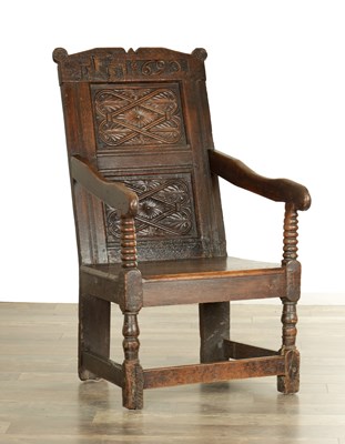 Lot 1646 - A 17TH CENTURY WESTMOORLAND DATED OAK WAINSCOT CHAIR