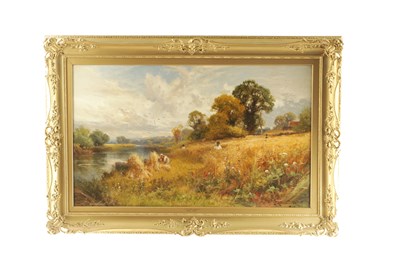 Lot 633 - JOHN HORACE HOOPER (1851 - 1906). A LARGE LATE 19TH CENTURY OIL ON CANVAS "A RIVER SIDE CORNFIELD"