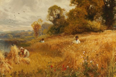 Lot 633 - JOHN HORACE HOOPER (1851 - 1906). A LARGE LATE 19TH CENTURY OIL ON CANVAS "A RIVER SIDE CORNFIELD"