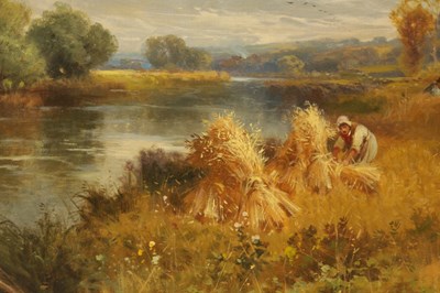 Lot 633 - JOHN HORACE HOOPER (1851 - 1906). A LARGE LATE 19TH CENTURY OIL ON CANVAS "A RIVER SIDE CORNFIELD"