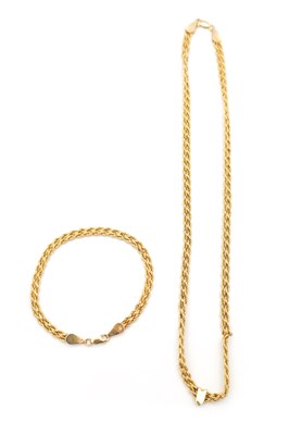 Lot 356 - A 9CT GOLD ROPE TWIST NECKLACE WITH MATCHING BRACELET
