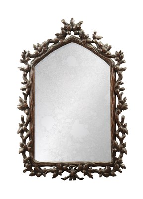 Lot 826 - A 19TH CENTURY BLACK FOREST WALL MIRROR