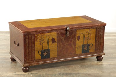 Lot 1518 - A 19TH CENTURY PAINTED PINE CHEST FOLK ART PAINTED BLANKET CHEST