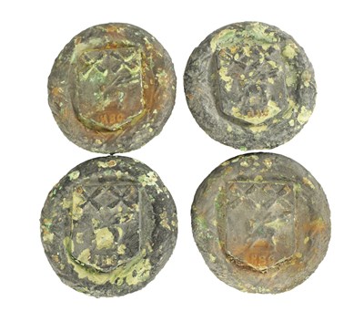 Lot 1132 - A SET OF FOUR 19TH CENTURY CAST IRON PLAQUES