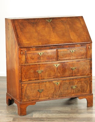 Lot 1487 - A WILLIAM AND MARY HERRING-BANDED FIGURED WALNUT BUREAU