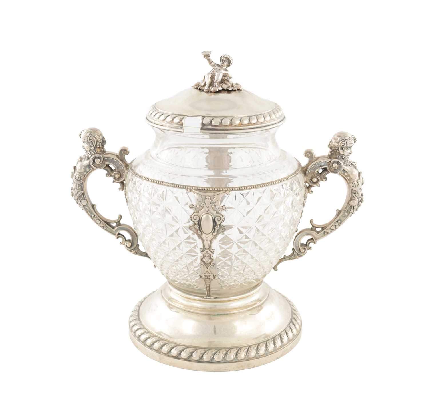 Lot 152 - A CONTINENTAL SILVER MOUNTED CUT GLASS TWIN-HANDLED PUNCH BOWL