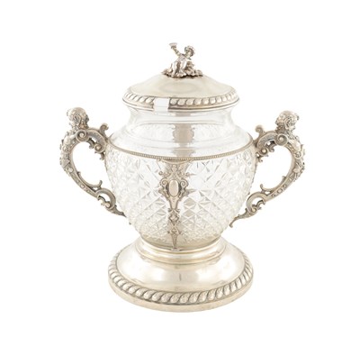 Lot 152 - A CONTINENTAL SILVER MOUNTED CUT GLASS TWIN-HANDLED PUNCH BOWL