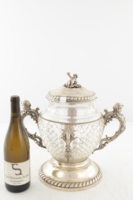Lot 152 - A CONTINENTAL SILVER MOUNTED CUT GLASS TWIN-HANDLED PUNCH BOWL