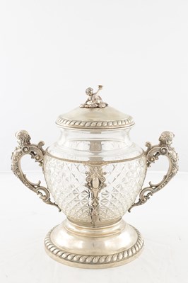 Lot 152 - A CONTINENTAL SILVER MOUNTED CUT GLASS TWIN-HANDLED PUNCH BOWL