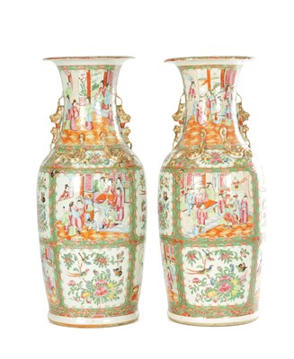 Lot 450 - A LARGE PAIR OF 19TH CENTURY CANTONESE PORCELAIN VASES