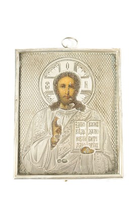Lot 151 - A SMALL 19TH CENTURY RUSSIAN SILVER ICON