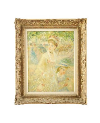 Lot 707 - JOHN STREVENS (1902–1990) OIL ON CANVAS TITLED ' A WALK IN THE GARDEN' DATED 1953