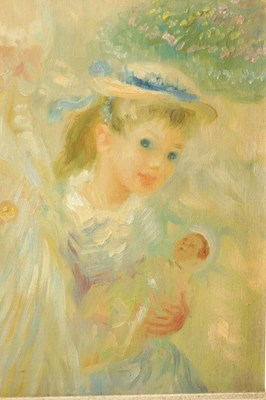 Lot 707 - JOHN STREVENS (1902–1990) OIL ON CANVAS TITLED ' A WALK IN THE GARDEN' DATED 1953