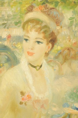 Lot 707 - JOHN STREVENS (1902–1990) OIL ON CANVAS TITLED ' A WALK IN THE GARDEN' DATED 1953