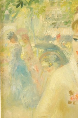 Lot 707 - JOHN STREVENS (1902–1990) OIL ON CANVAS TITLED ' A WALK IN THE GARDEN' DATED 1953