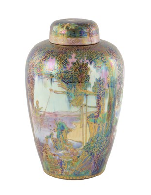 Lot 57 - A 20TH CENTURY DAISY MAKEIG-JONES WEDGWOOD FAIRYLAND LUSTRE MALFREY GINGER JAR AND COVER