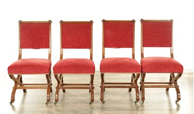 Lot 1470 - GILLOWS, LANCASTER. A PAIR OF LATE 19TH CENTURY GOTHIC STYLE OAK SIDE CHAIRS