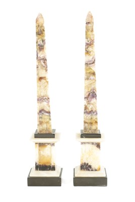Lot 1026 - A PAIR OF 19TH CENTURY BLUE JOHN OBELISKS