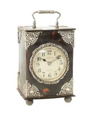 Lot 1312 - A LATE 19TH CENTURY SILVER MOUNTED TORTOISESHELL STRIKING CARRIAGE CLOCK