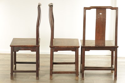 Lot 494 - A SET OF THREE 19TH CENTURY CHINESE HARDWOOD SIDE CHAIRS
