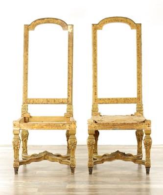 Lot 1628 - A PAIR OF 18TH CENTURY FRENCH GILT WOOD SIDE CHAIRS