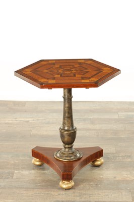 Lot 1555 - A REGENCY PARQUETRY INLAID HEXAGONAL OCCASIONAL TABLE