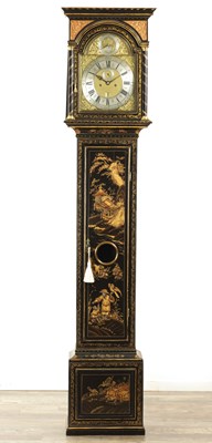 Lot 1372 - WILLIAM WRIGHT, LONDON, AN EARLY 18TH CENTURY JAPANNED LONGCASE CLOCK