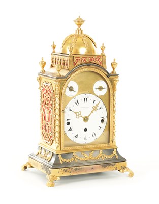 Lot 1392 - GEORGE PRIOR, LONDON. A SMALL AND FINE GEORGE III ORMOLU CASED MUSICAL BRACKET CLOCK