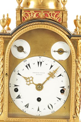Lot 1392 - GEORGE PRIOR, LONDON. A SMALL AND FINE GEORGE III ORMOLU CASED MUSICAL BRACKET CLOCK