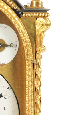 Lot 1392 - GEORGE PRIOR, LONDON. A SMALL AND FINE GEORGE III ORMOLU CASED MUSICAL BRACKET CLOCK