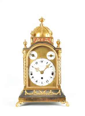 Lot 1392 - GEORGE PRIOR, LONDON. A SMALL AND FINE GEORGE III ORMOLU CASED MUSICAL BRACKET CLOCK