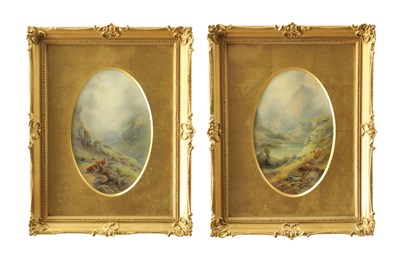 Lot 48 - JAMES STINTON. A PAIR OF ROYAL WORCESTER FRAMED OVAL PORCELAIN PLAQUES