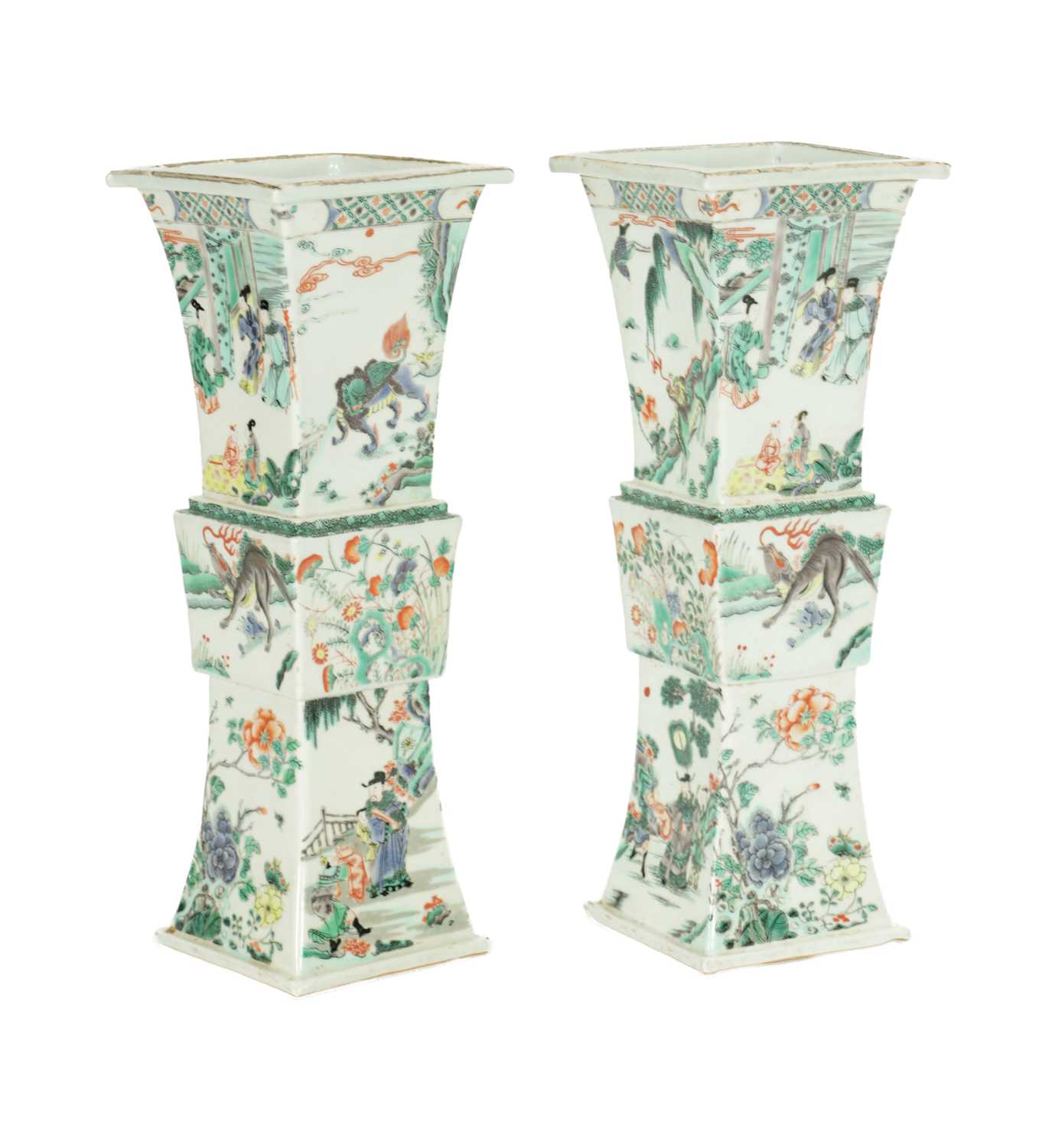 Lot 568 - A LARGE PAIR OF 19TH CENTURY CHINESE FAMILLE VERT PORCELAIN VASES