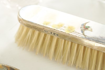 Lot 170 - A 1920's SILVER GUILLOCHE ENAMEL DRESSING TABLE SET