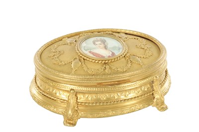 Lot 961 - A LATE 19TH CENTURY FRENCH GILT BRONZE JEWELLERY CASKET WITH PAINTED PORTRAIT MINIATURE