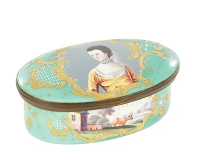 Lot 384 - AN 18TH CENTURY OVAL ENAMEL PATCH BOX
