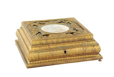 Lot 930 - A LATE 19TH CENTURY FRENCH GILT BRONZE CASKET WITH CIRCULAR MINIATURE PANEL
