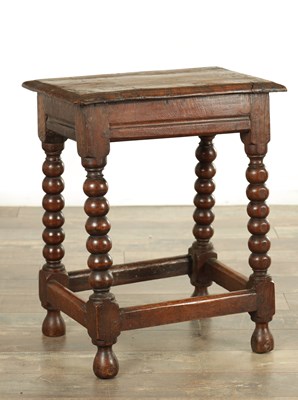 Lot 1456 - A 17TH CENTURY AND LATER OAK JOINT STOOL