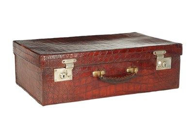 Lot 997 - A GOOD QUALITY CROCODILE SKIN FITTED SUITCASE BY DREW AND SONS, PICCADILLY, LONDON
