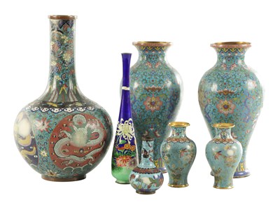 Lot 514 - A COLLECTION OF 19TH CENTURY CHINESE CLOISONNE ENAMEL VASES