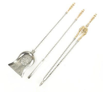 Lot 995 - A GOOD SET OF GEORGE III GILT BRONZE AND STEEL FIRE IRONS