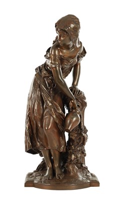 Lot 957 - MATHURIN MOREAU (1822-1912). A 19TH CENTURY FRENCH PATINATED BRONZE FIGURAL SCULPTURE