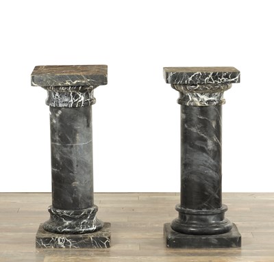 Lot 1457 - A PAIR OF 19TH CENTURY STYLE VEINED BLACK MARBLE COLUMNS